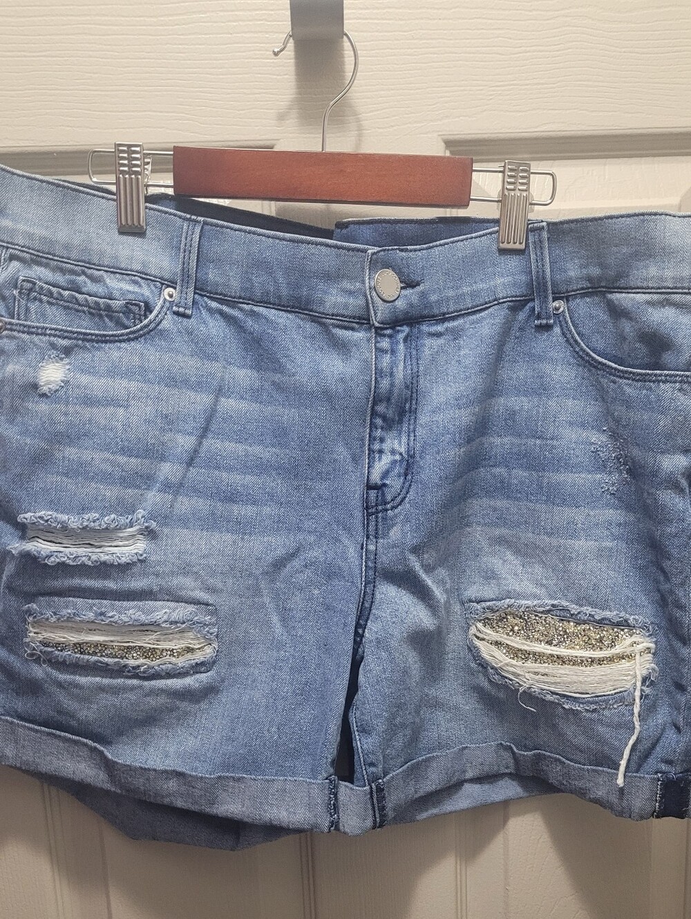 Juicy Couture Distressed Rhinestone Denim Shorts Size 16